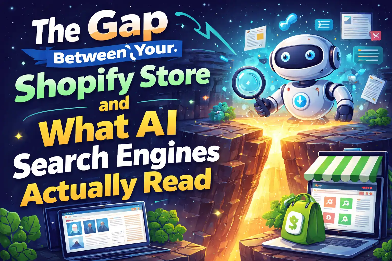 An illustration comparing an ecommerce product page with how AI search engines perceive it