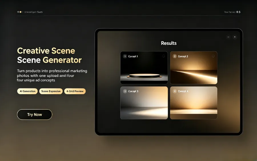 Creative scene template examples, different styles of ad concepts