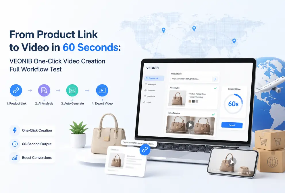 Do link do produto ao vídeo em 60 segundos: Teste completo do fluxo de criação de vídeo com um clique no VEONIB