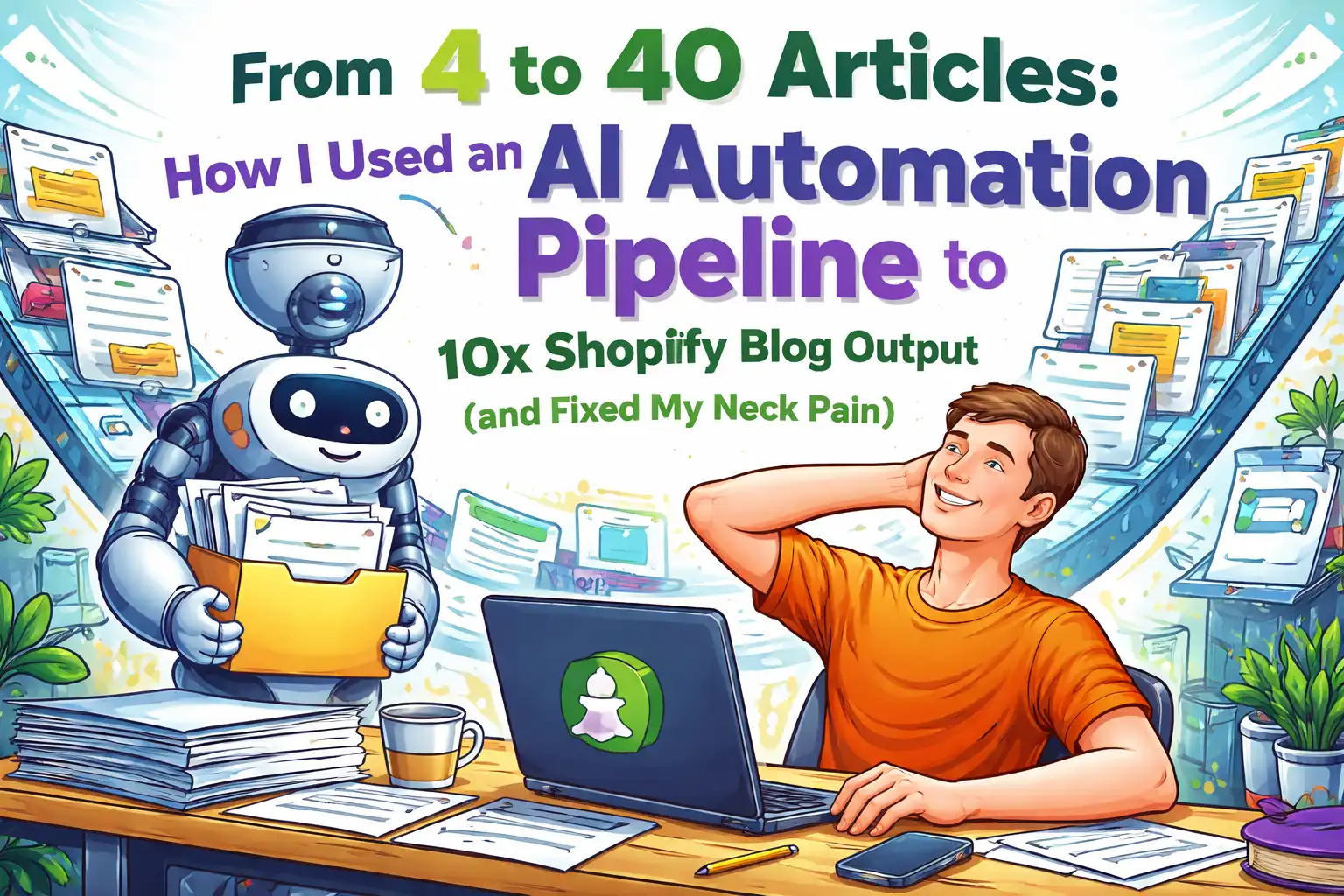 From 4 to 40 Posts: I Used an AI Automation Pipeline to Multiply My Shopify Blog Output by 10× and Also Fixed My Cervical Spondylosis