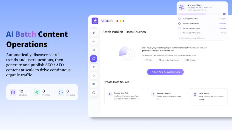 Hot generation and bulk publishing interface
