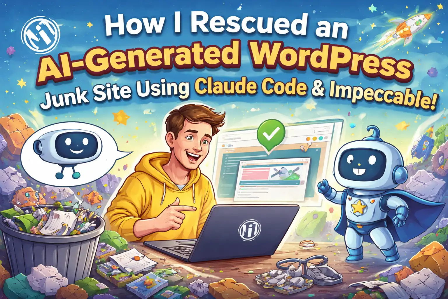 我用 Claude Code 和 Impeccable 把 AI 生成的 WordPress 垃圾站救活了