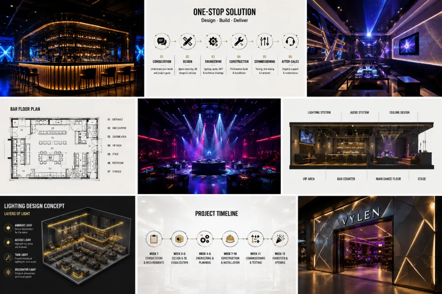 Immersive lighting atmosphere of a high‑end nightclub space