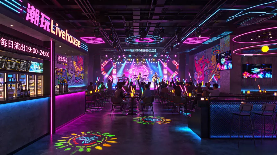 Trendy colorful Livehouse bar