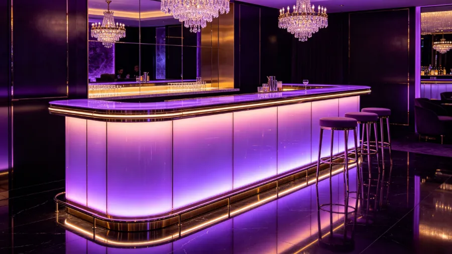 Purple‑tone luxurious glowing bar counter