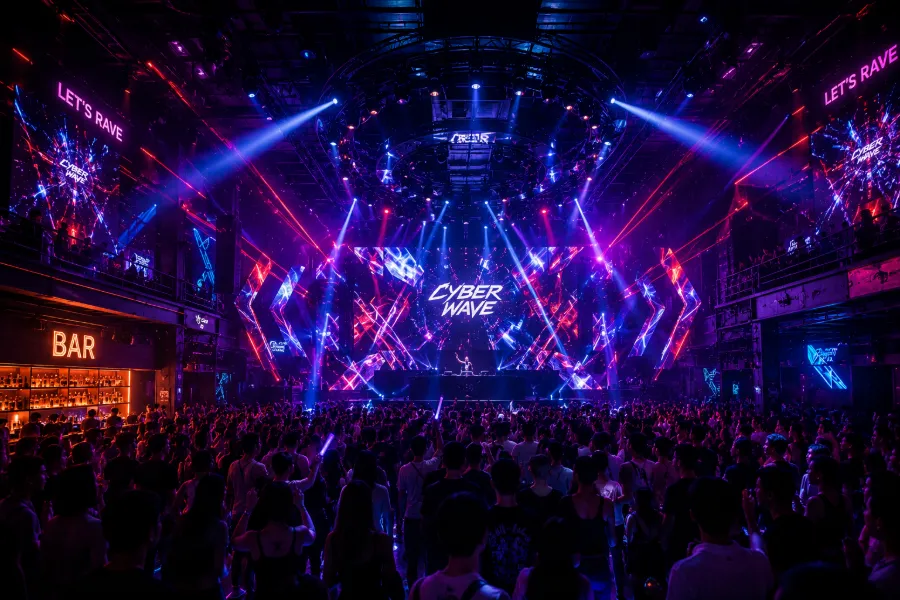 Dynamic EDM nightclub hall professional lighting layout